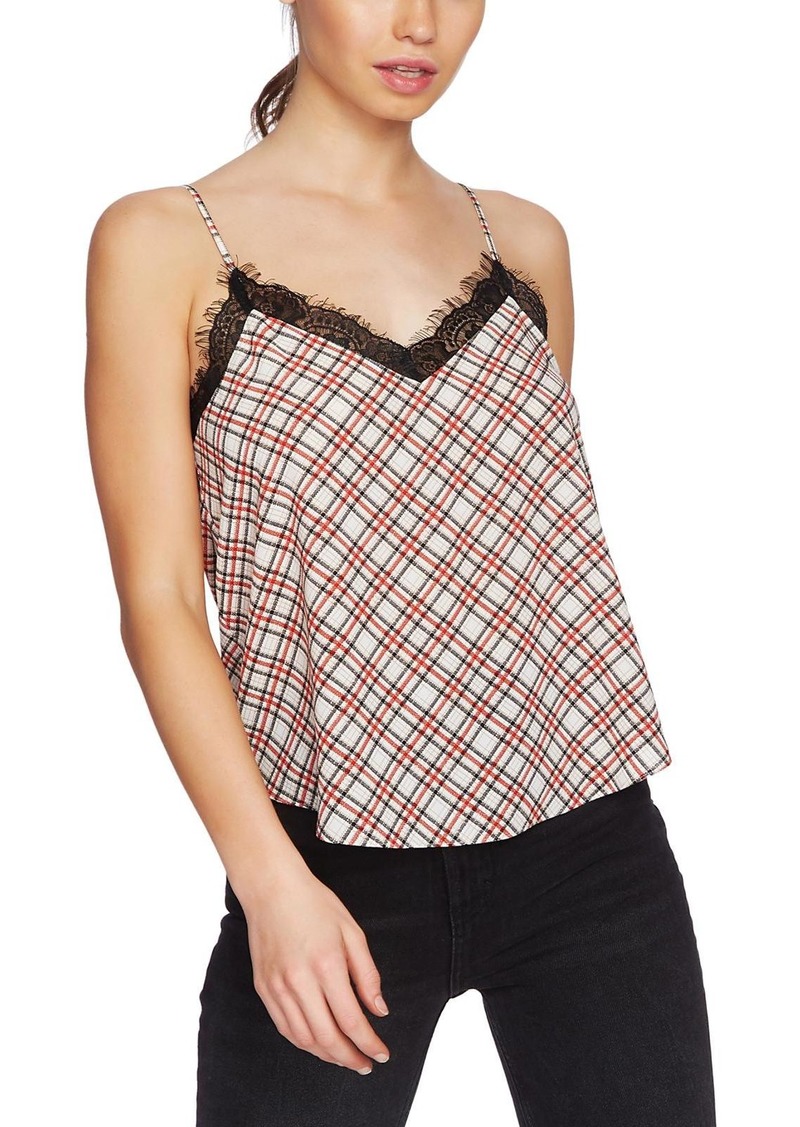 1.STATE Womens Glen Plaid Lace Trim Camisole Top