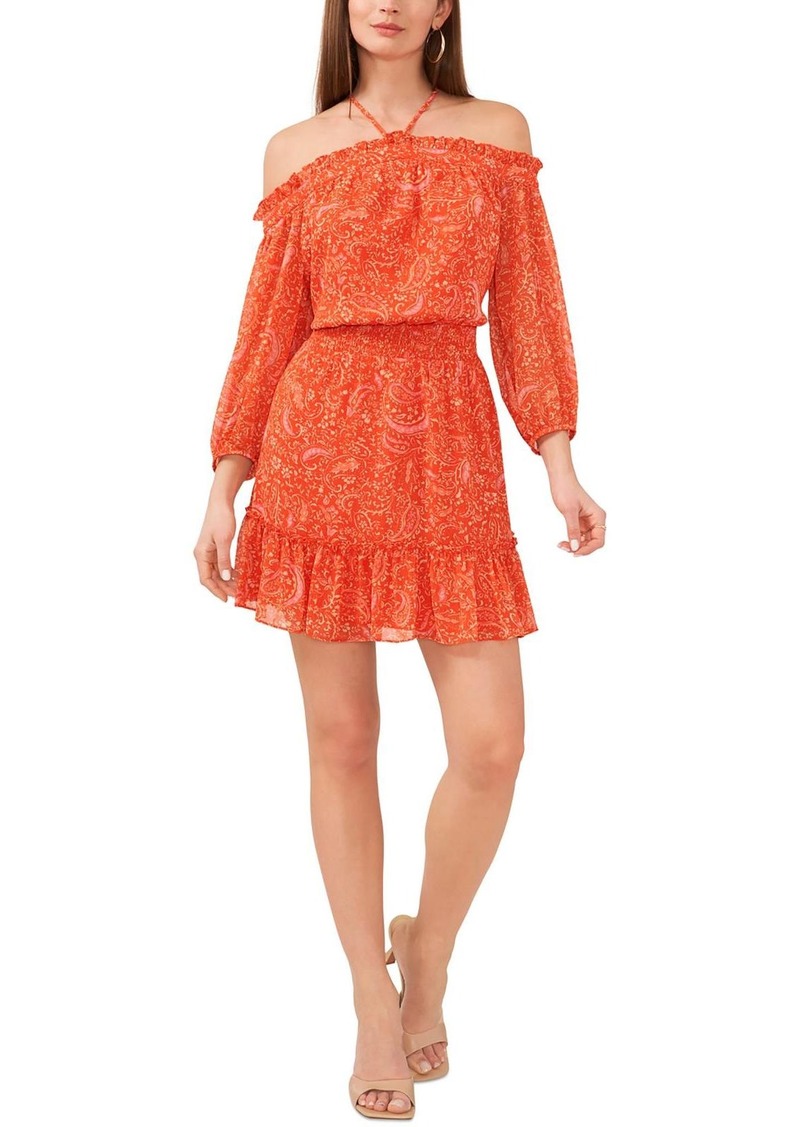 1.STATE Womens Paisley Off-The-Shoulder Halter Dress