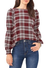 1.STATE Womens Plaid Ruffled Pullover Top