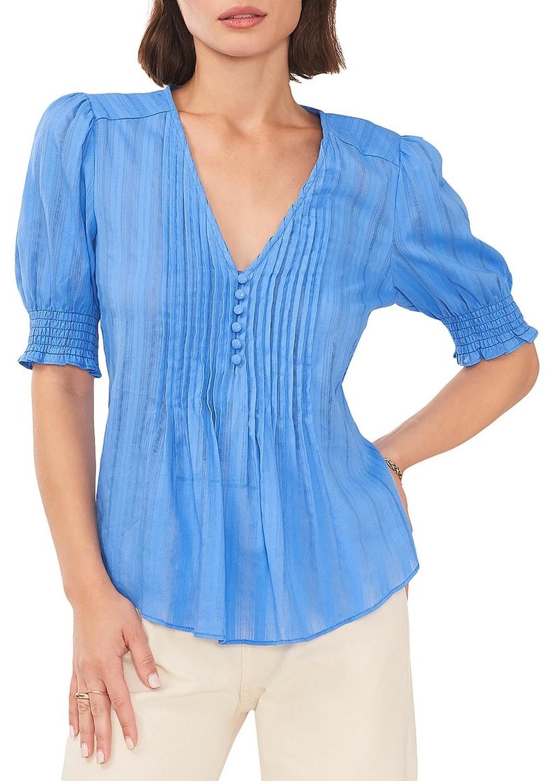 1.STATE Womens Pleats Bib Front Button-Down Top