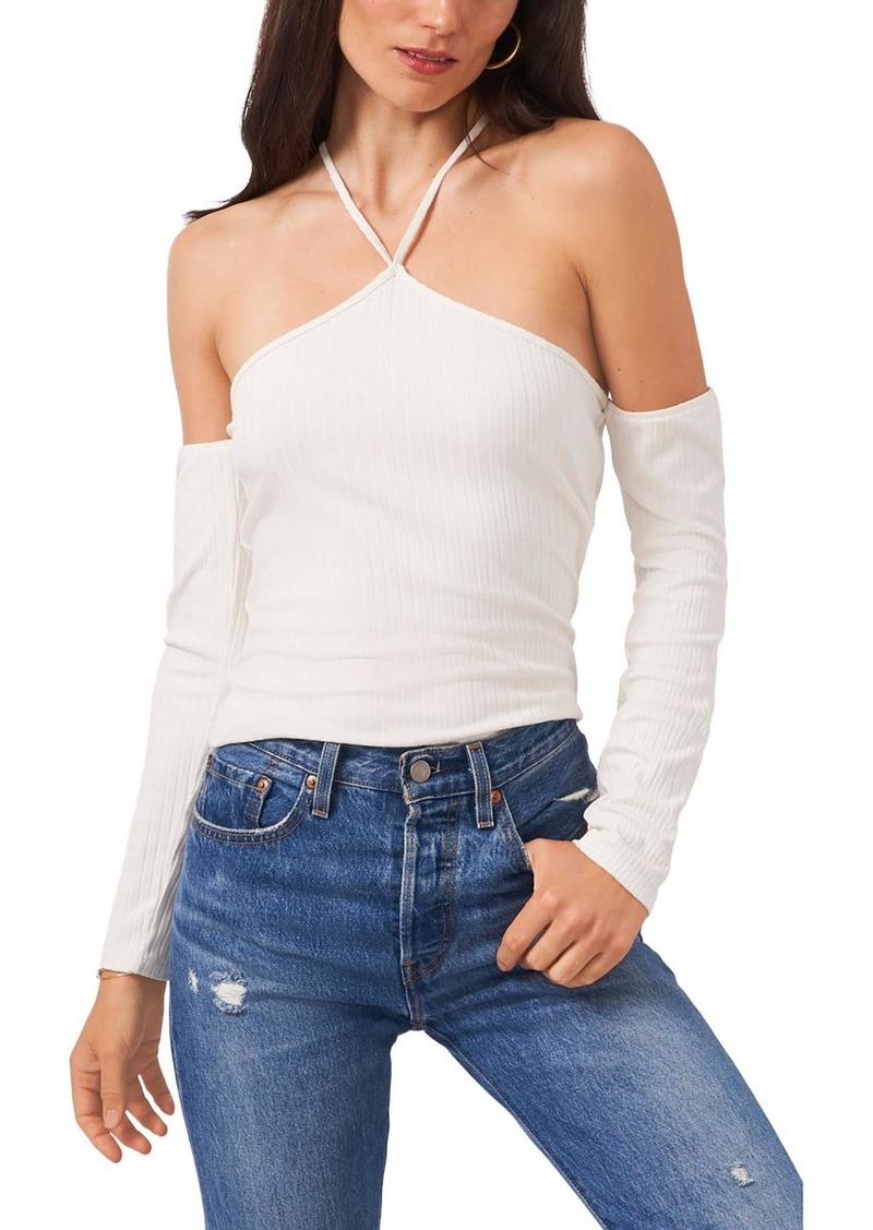 1.STATE Womens Ribbed Cold Shoulder Pullover Top