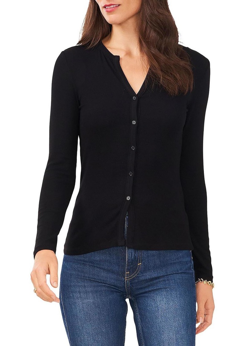 1.STATE Womens Ribbed Long Sleeve Button-Down Top