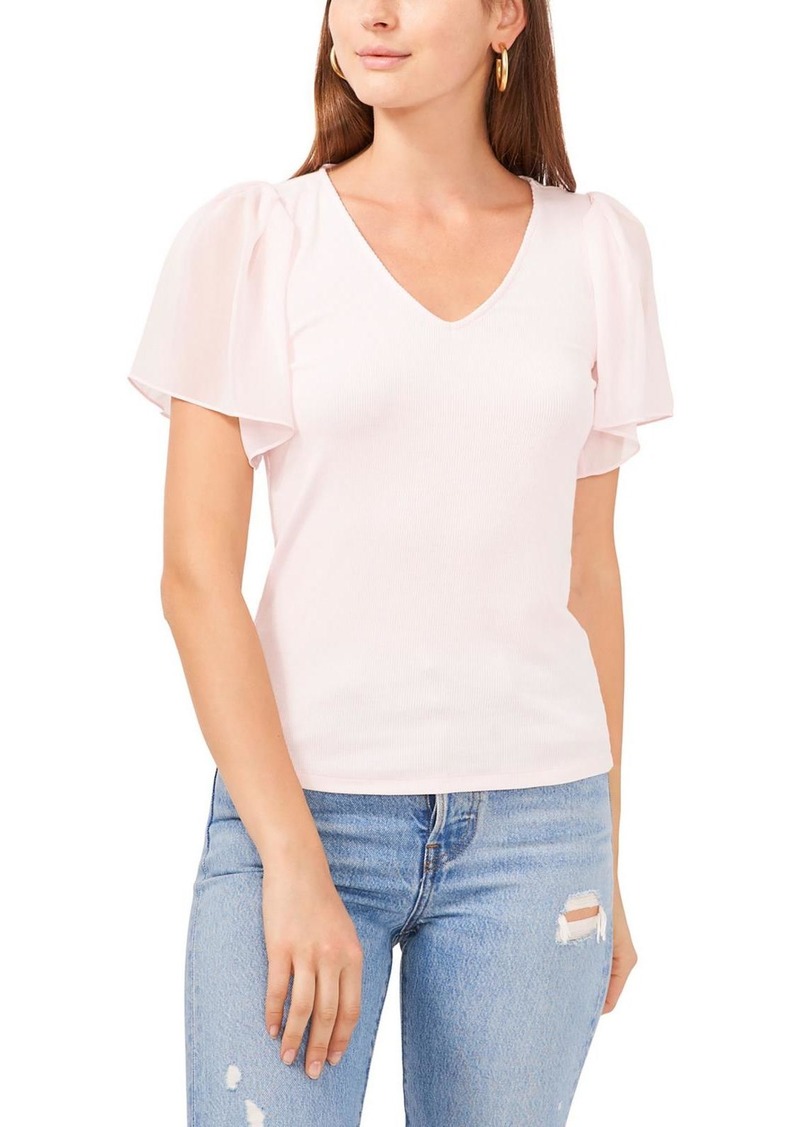 1.STATE Womens Ribbed V-Neck Pullover Top