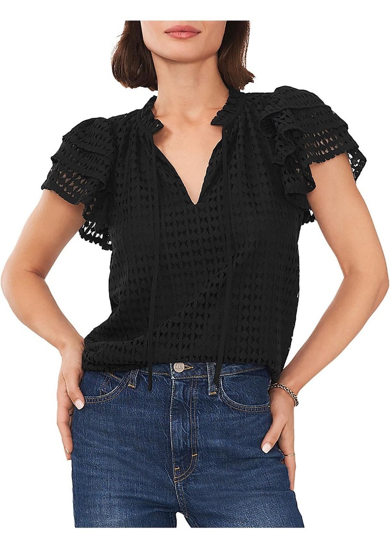 1.STATE Womens Ruffled Tie Neck Pullover Top