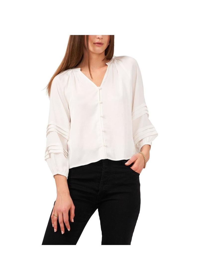 1.STATE Womens Satin Shutter Pleat Button-Down Top