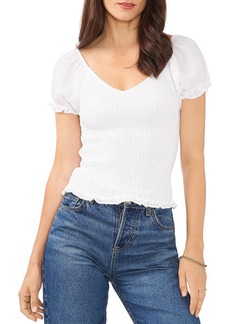 1.STATE Womens Smocked Puff Sleeve Pullover Top