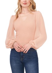 1.STATE Womens Smocked V-Neck Blouse