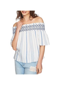 1.STATE Womens Striped Embroidered Blouse
