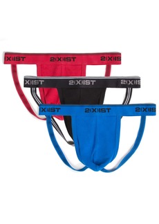 2(x)ist Men's Cotton Stretch Jock Strap 3-Pack - Red/Black/Skydiver Blue
