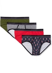 2(X)IST Men's Cotton Stretch No Show Brief 4-Pack Hounds tooth/Chive/The Nutcracker-Black/Tango Red