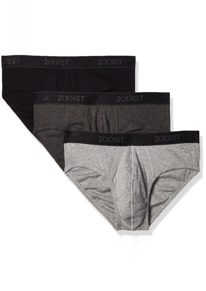 2(X)IST mens Essential Cotton No Show 3-pack Briefs Black/Heather Grey/Charcoal Grey  US