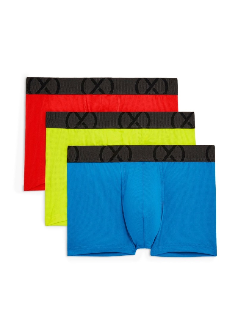 2(x)ist Men's Mesh No Show Performance Trunk, Pack of 3 - Fiery Red, Electric Blue, Safety Yellow