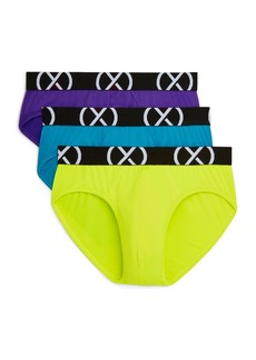 2(x)ist Men's Micro Sport No Show Performance Ready Brief, Pack of 3 - Safety Yellow, Atomic Blue, Electric Pur