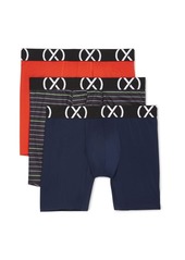 "2(x)ist Men's Micro Sport 6"" Performance Ready Boxer Brief, Pack of 3 - Fiery Red, Progressing Stripe- Alloy, Va"