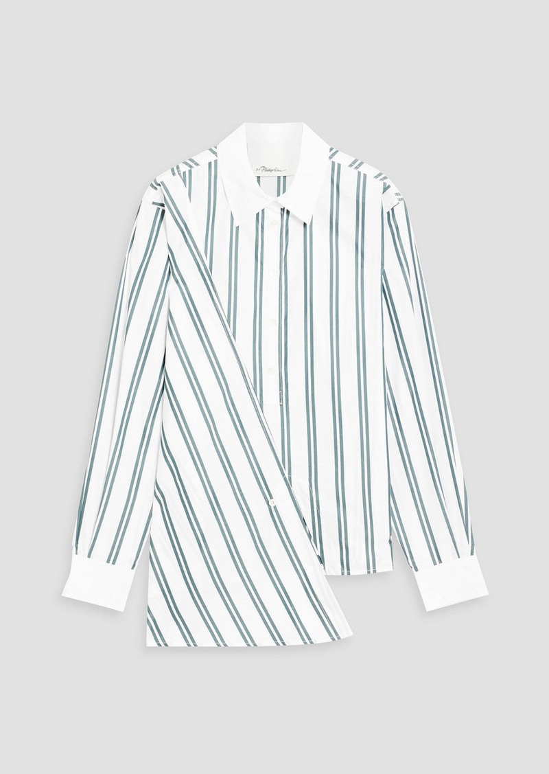 3.1 Phillip Lim - Asymmetric striped cotton-blend poplin shirt - Blue - US 0