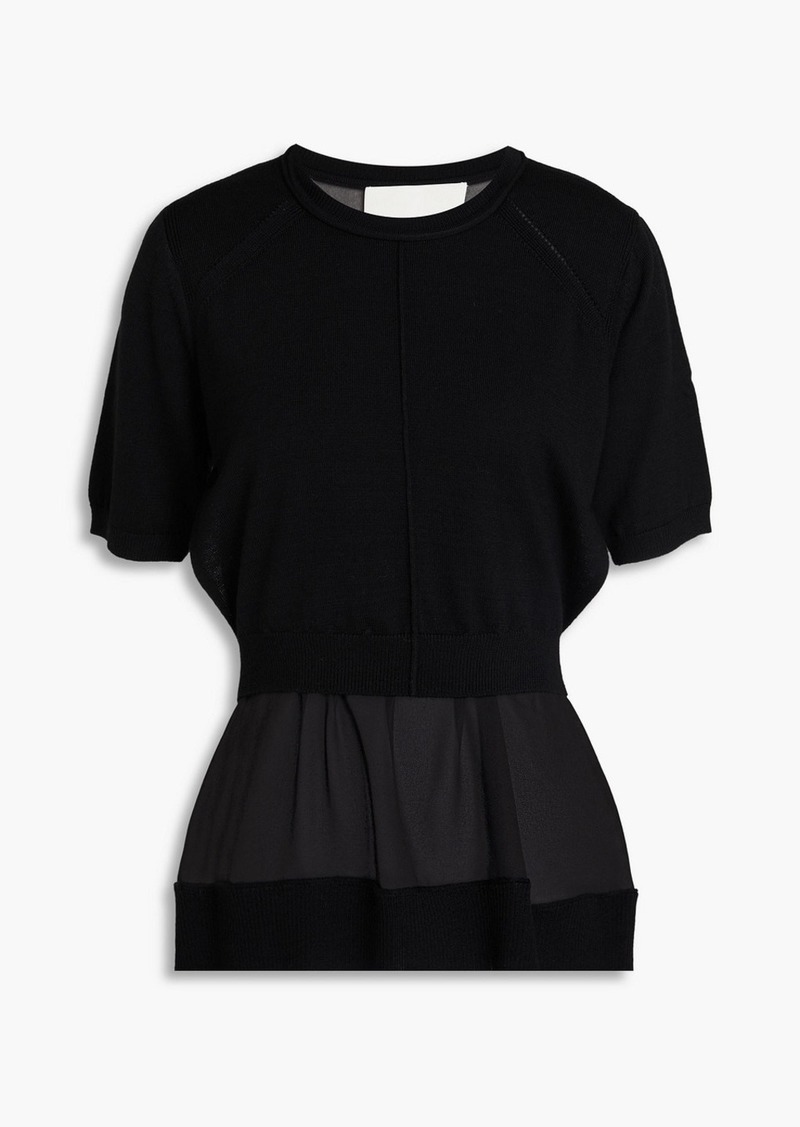 3.1 Phillip Lim - Chiffon and wool-blend top - Black - XS