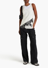 3.1 Phillip Lim - Lace-trimmed layered cotton-jersey and satin tank - Blue - S