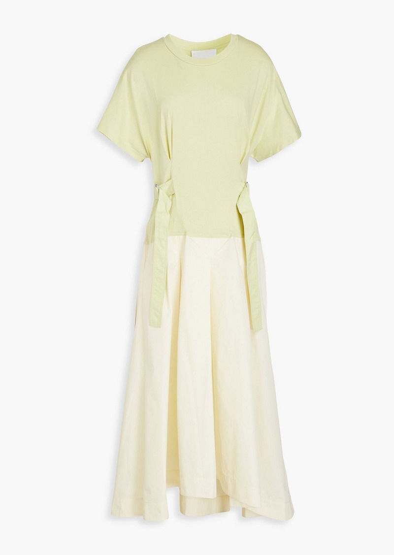 3.1 Phillip Lim - Pleated jersey-paneled cotton-blend poplin midi dress - Green - L