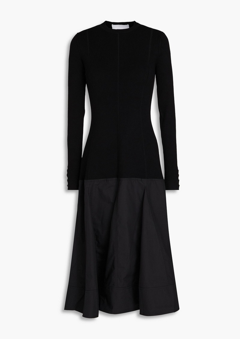 3.1 Phillip Lim - Poplin-paneled ribbed-knit midi dress - Black - M