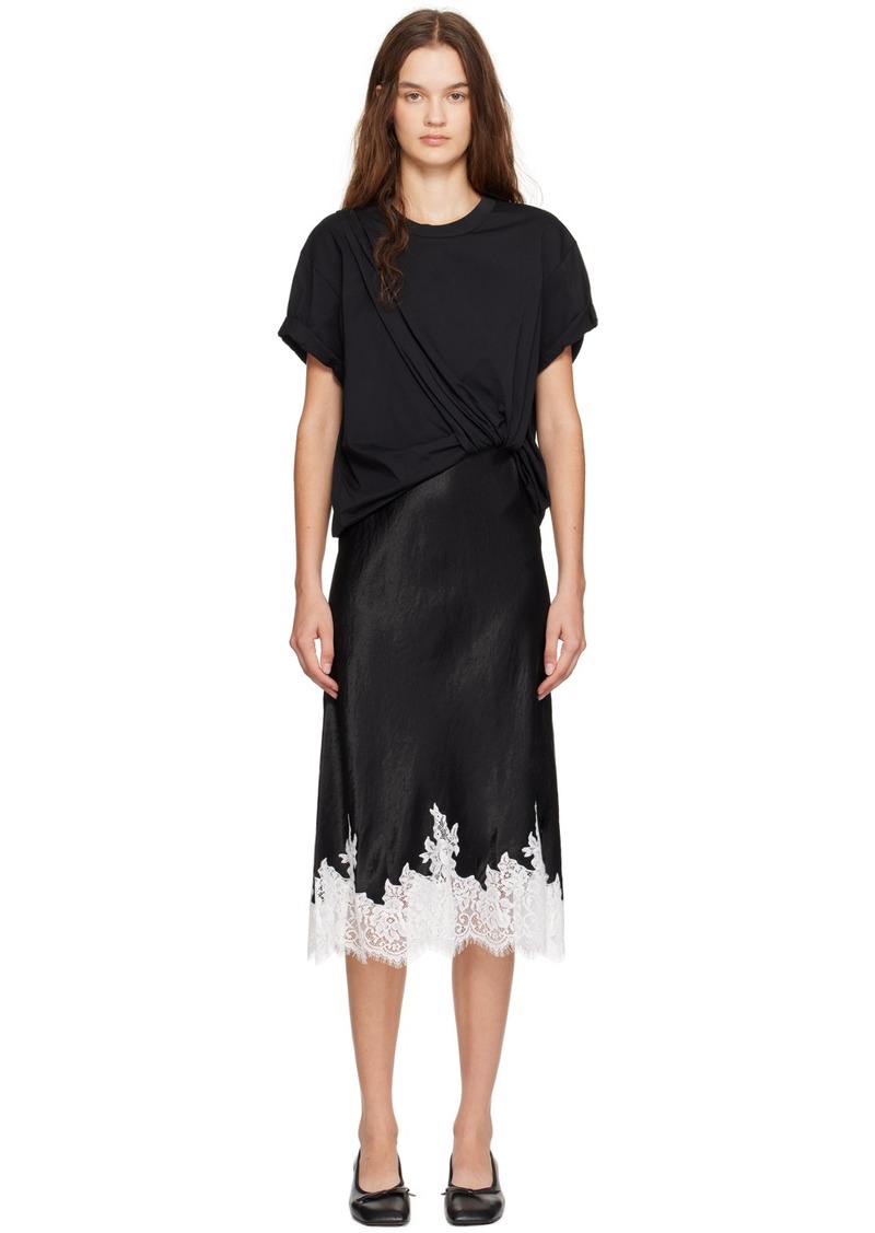 3.1 Phillip Lim Black Draped T-Shirt Slip Combo Midi Dress