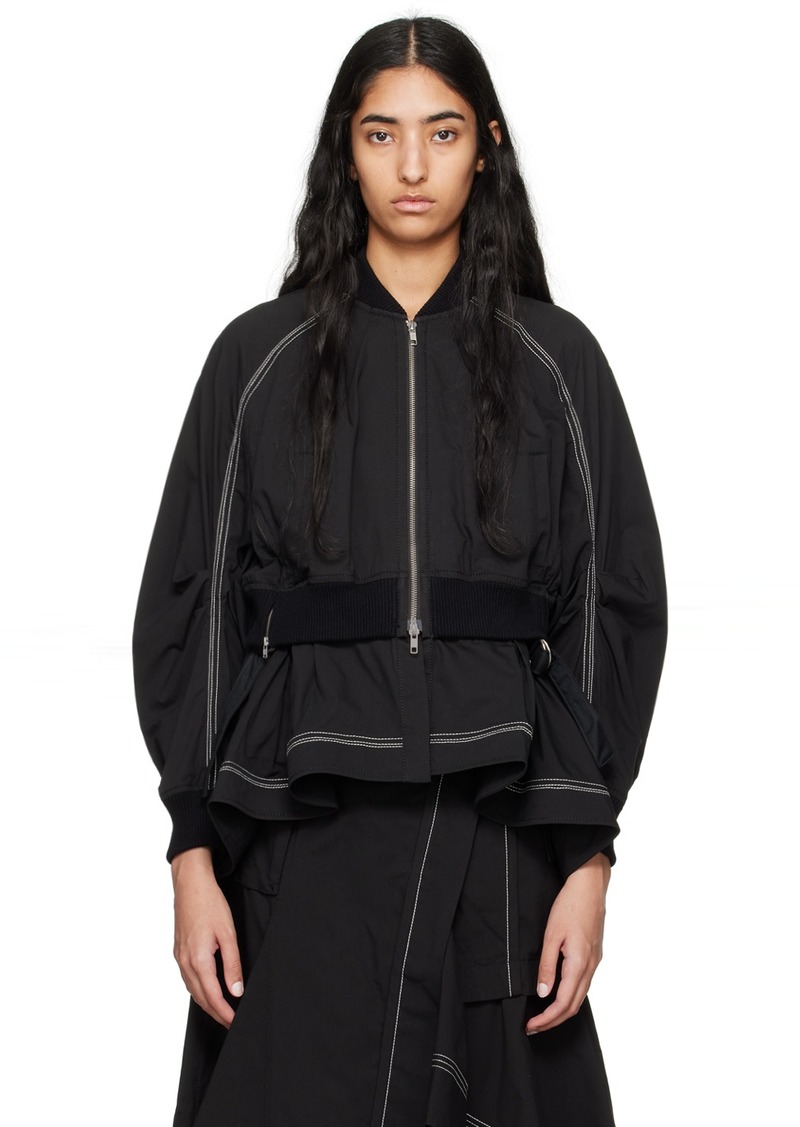 3.1 Phillip Lim Black Layered Flounce Bomber Jacket