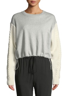 3.1 Phillip Lim French Terry Crewneck Sweatshirt with Cable-Knit Sleeves