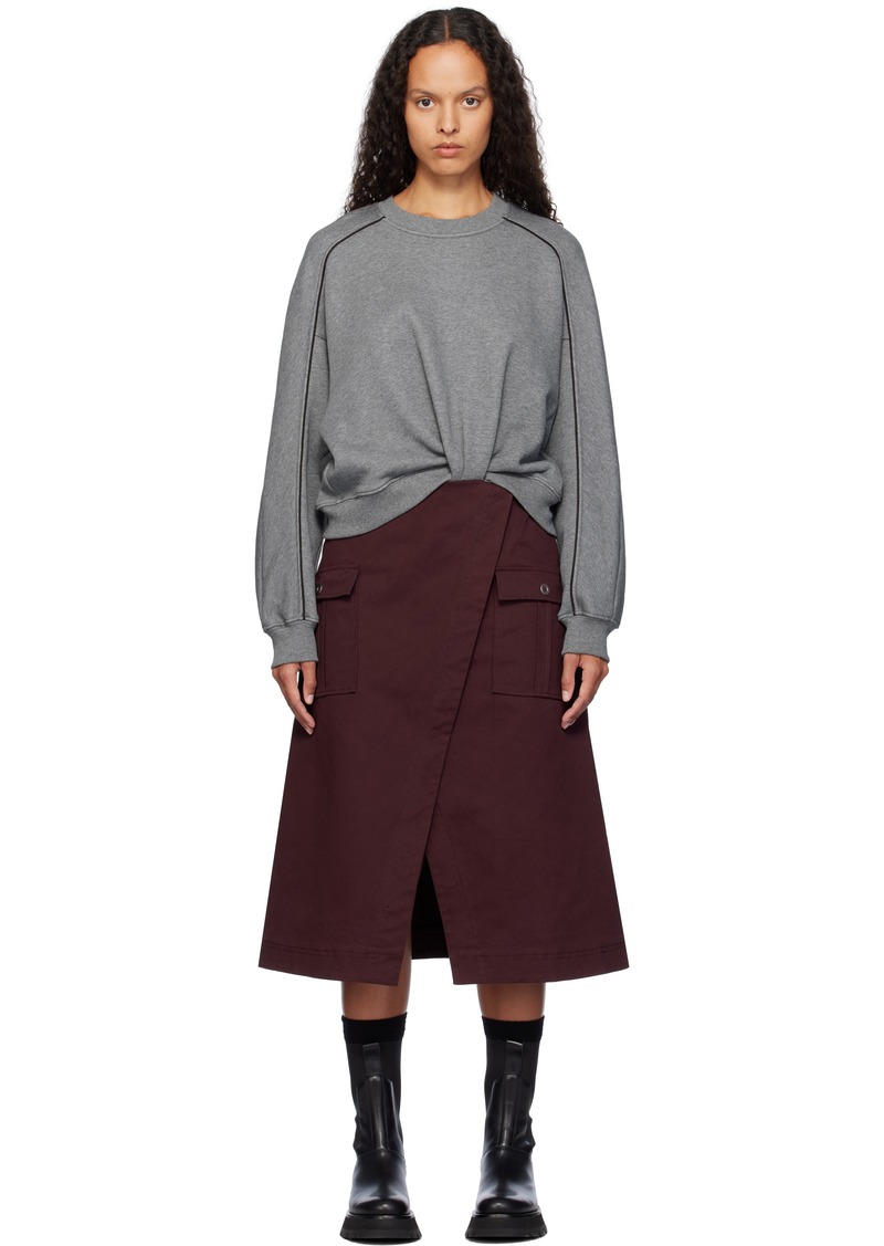 3.1 Phillip Lim Gray & Burgundy Draped Sweatshirt Utility Midi Dress