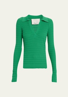3.1 Phillip Lim Honeycomb Stitch Long-Sleeve Polo Top