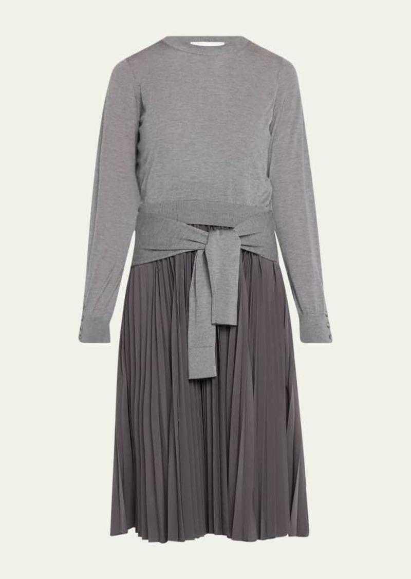 3.1 Phillip Lim Long-Sleeve Tie-Waist Dress with Pleated Skirt