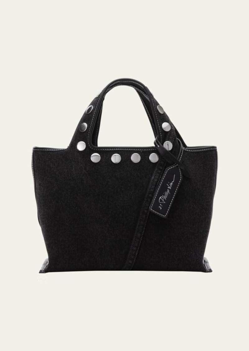 3.1 Phillip Lim Mini Studded Washed Denim Market Tote Bag