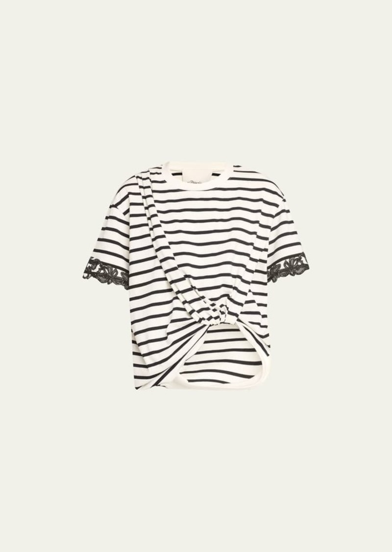 3.1 Phillip Lim Striped Lace-Embroidered T-Shirt