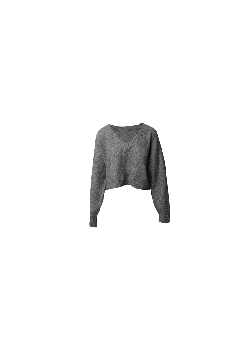 3.1 Phillip Lim V-Neck Sweater Top in Grey Polyamide