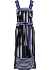 3.1 Phillip Lim Woman Belted Striped Ribbed-knit Midi Dress Royal Blue