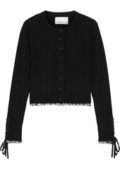 3.1 Phillip Lim Woman Lace-up Frayed Ribbed Wool-blend Cardigan Black
