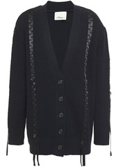 3.1 Phillip Lim Woman Satin-trimmed Ribbed Cotton And Wool-blend Cardigan Midnight Blue