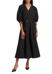 3.1 Phillip Lim Cotton Blend V-Neck Belted Midi-Dress