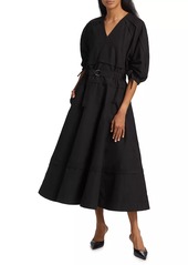 3.1 Phillip Lim Cotton Blend V-Neck Belted Midi-Dress