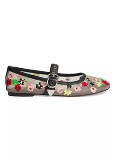 3.1 Phillip Lim Flowerworks Floral-Embroidered Mesh Mary Jane Flats