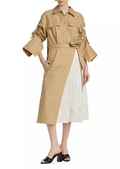 3.1 Phillip Lim LS Pleated Mixed-Media Wrap Shirtdress