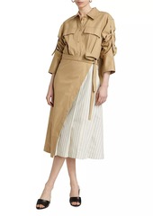 3.1 Phillip Lim LS Pleated Mixed-Media Wrap Shirtdress