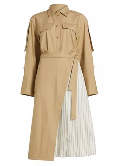 3.1 Phillip Lim LS Pleated Mixed-Media Wrap Shirtdress