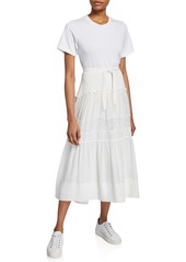 3.1 Phillip Lim Short-Sleeve T-Shirt Dress w/ Belted Lace-Inset Skirt