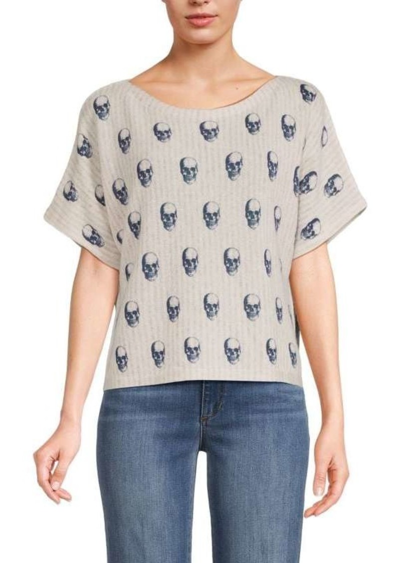 360 Cashmere Marcella Skull Print Cashmere Top