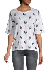 360 Cashmere Portia Skull-Print Elbow-Sleeve T-Shirt