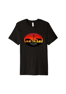 3sixteen 2 Cowhands praying at the Cross sunset. Christian Cowboy Premium T-Shirt