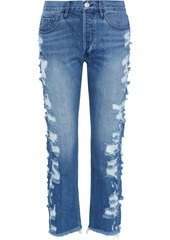 3x1 Woman Higher Ground Cropped Distressed Mid-rise Straight-leg Jeans Mid Denim