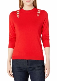 525 America Women's Crew Neck Laced Shoulder Detail Sweater Sweater Bright red