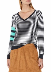 525 America Women's V Neck Stripe Sweater  S