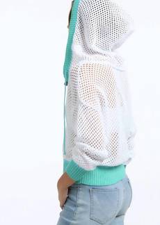 525 America Color Block Henley Crochet Hoodie In Bleach White Multi