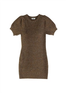 525 America Puff Sleeve Pointelle Ribbed Dress In Pecan